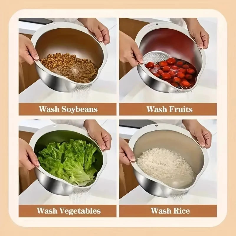 Stainless Steel Rice Washer &amp; Strainer Bowl