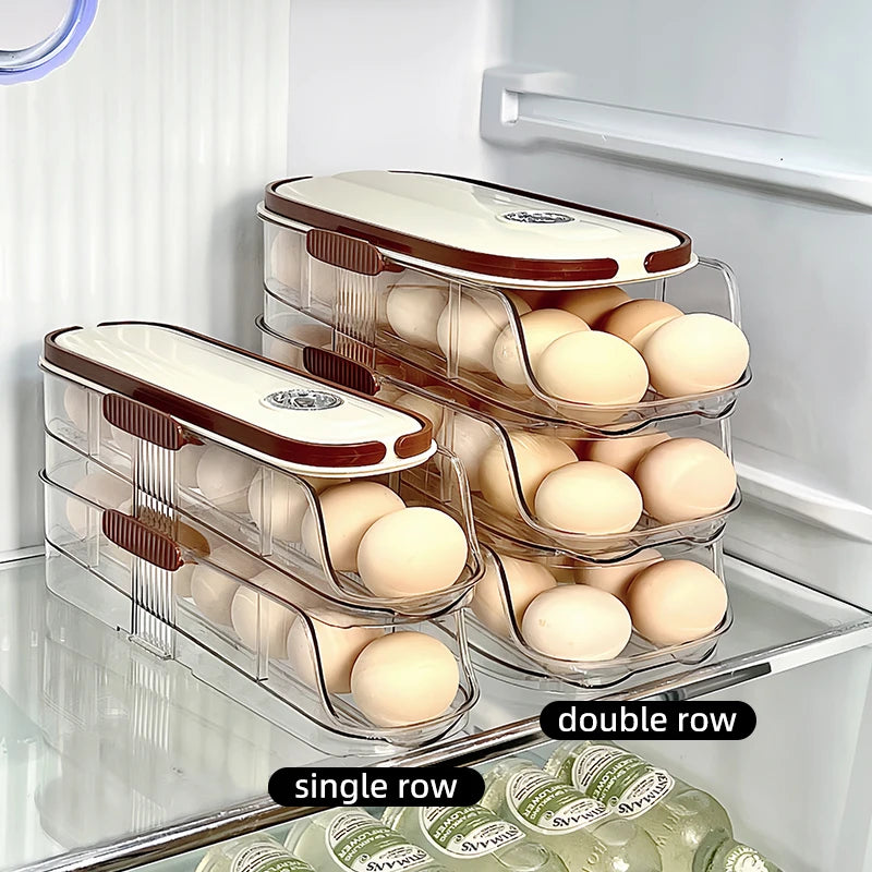 Stackable Egg Storage Box – Clear Fridge Organizer, Single/Double Row, 1–3 Layers