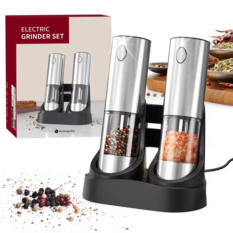 Rechargeable Stainless Steel Salt &amp; Pepper Grinder Set