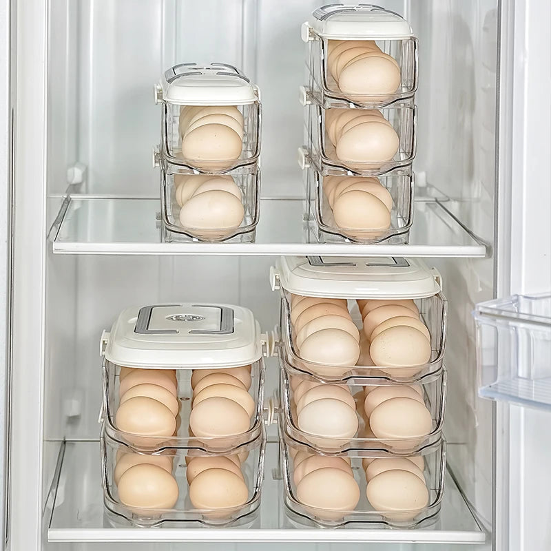 Stackable Egg Storage Box – Clear Plastic Refrigerator Organizer, Single/Double Row