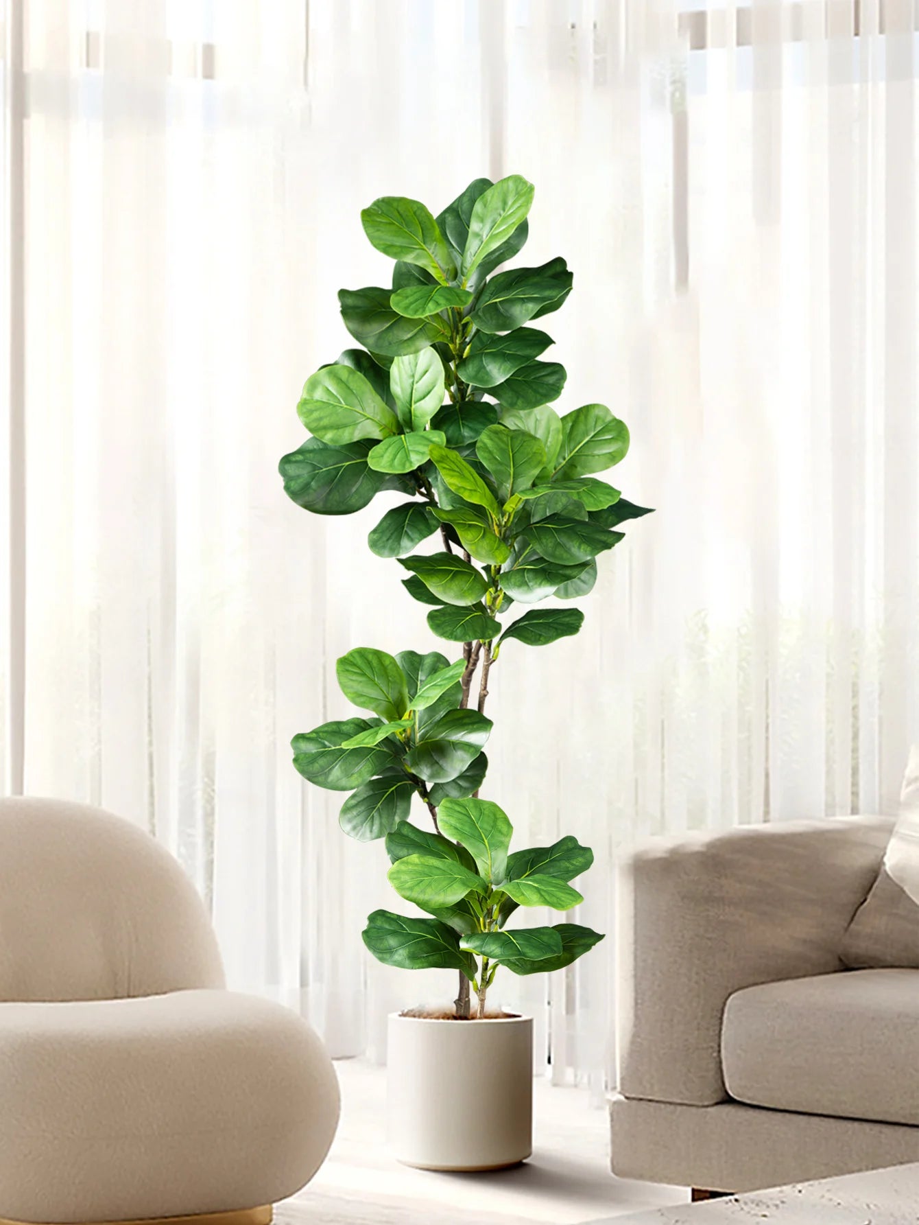 Artificial Fiddle Leaf Ficus Tree – 27.5" to 53" Faux Tropical Floor Plant