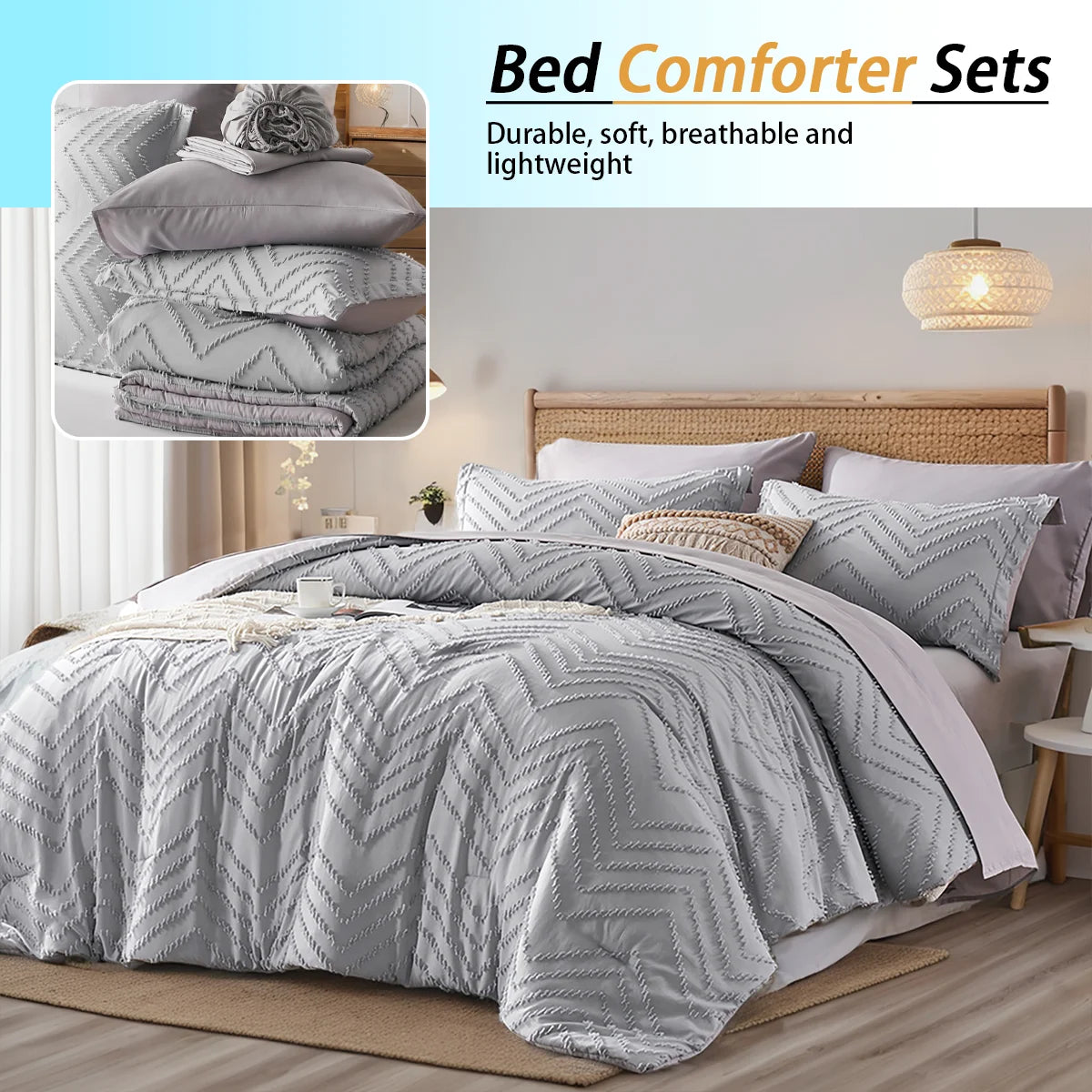 Luxury 7-Piece Queen Comforter Set – Soft Microfiber Quilt Bedding with Pillow Shams &amp; Sheets