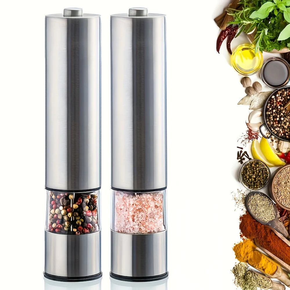 Electric Salt & Pepper Grinder Set – Stainless Steel, Adjustable Mills with Light