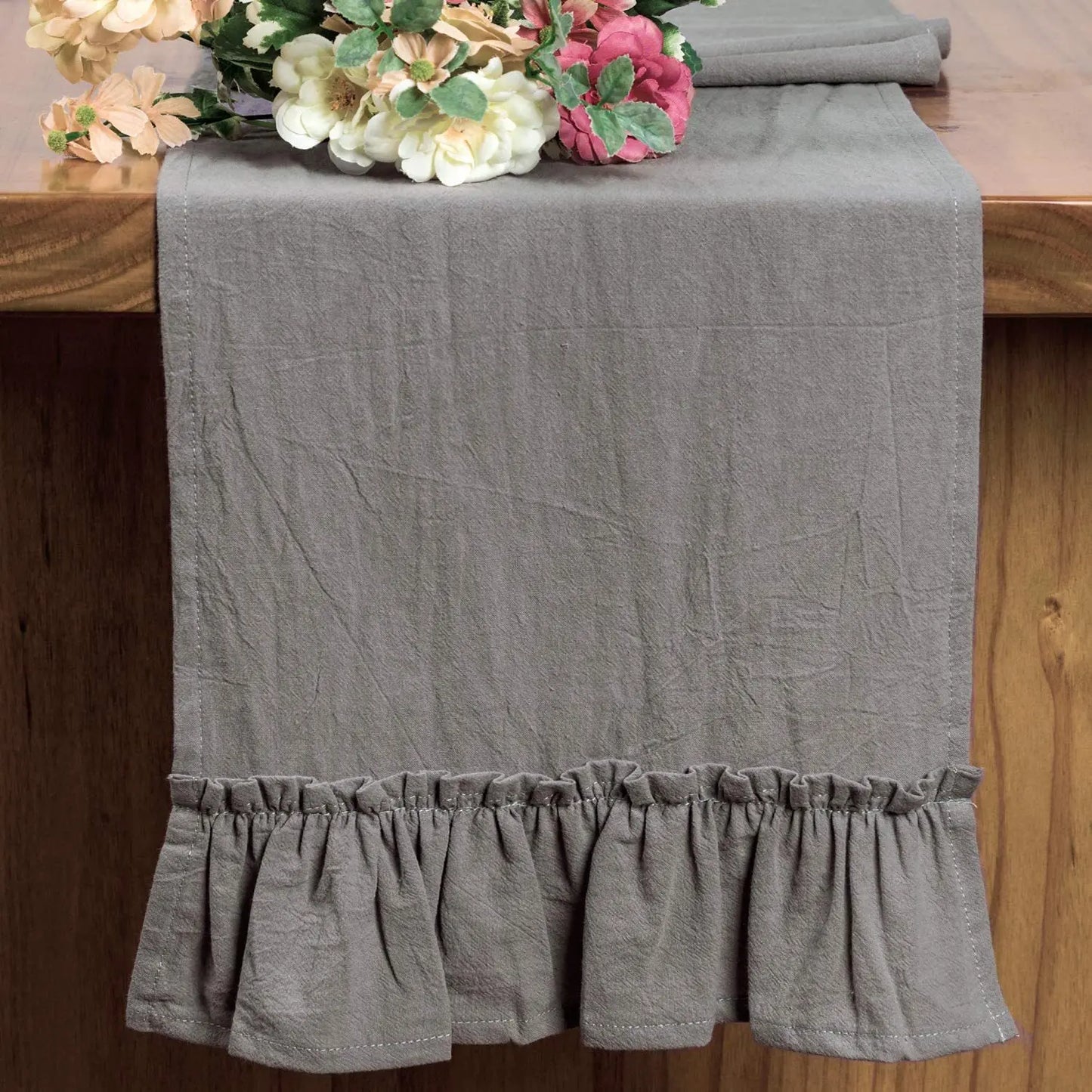 Cotton Ruffle Table Runner – Solid Color Decorative Linen
