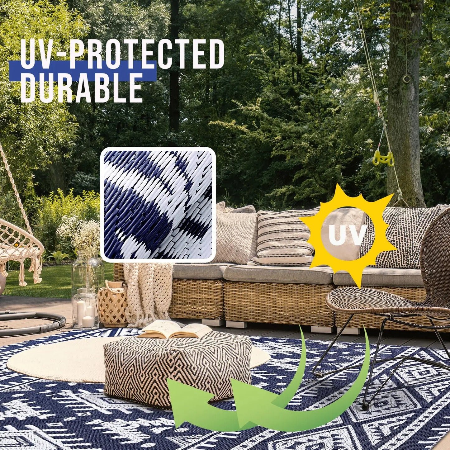 Reversible Outdoor Waterproof Rug – Boho Patio &amp; Camping Mat