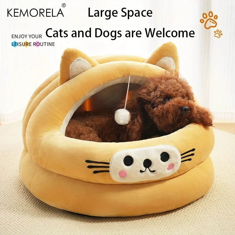 Semi-Enclosed Cat Bed with Ears – All-Season Comfort Nest
