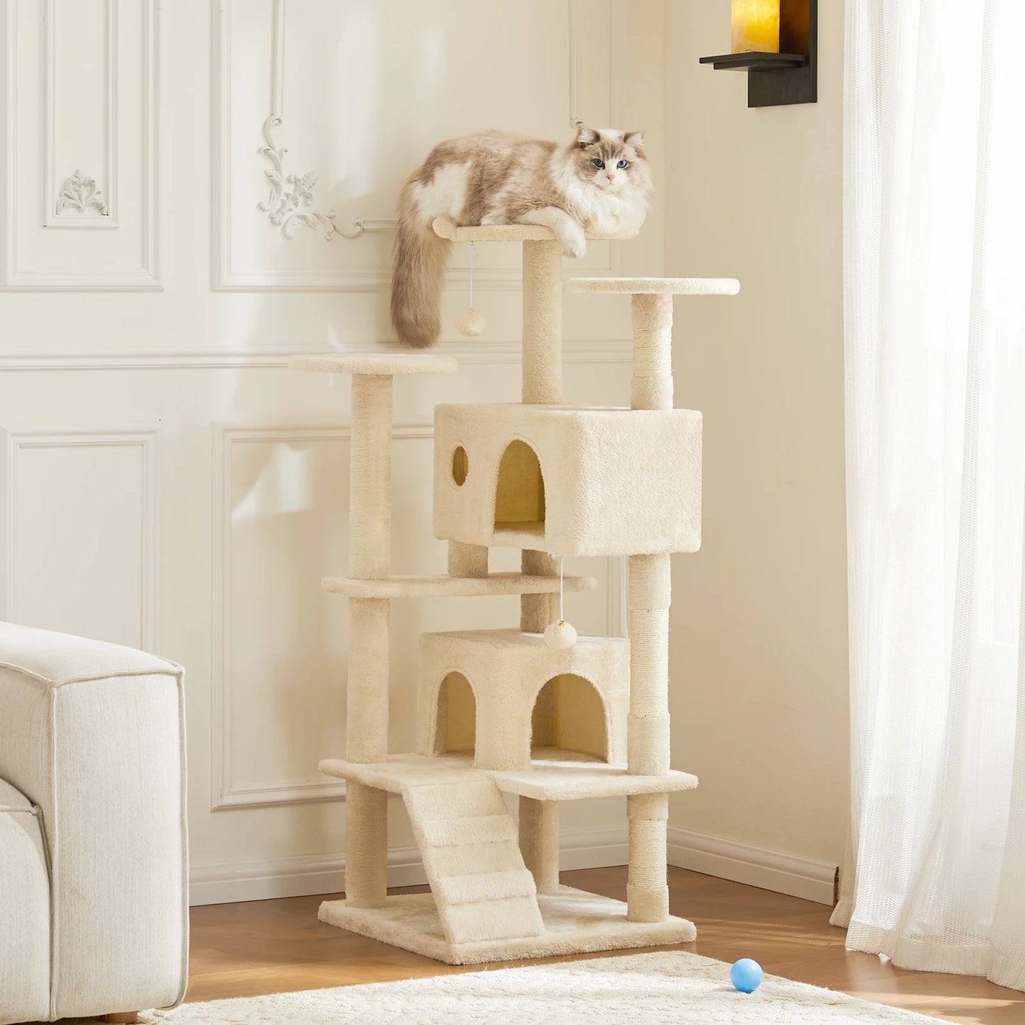 4-Tier Wooden Cat Tree with Sisal Scratching Posts &amp; Cozy Condos