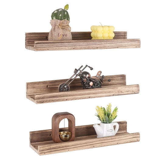 Set of 3 Modern Wall-Mounted Wooden Floating Shelves – 13.8” x 3.8” x 2”