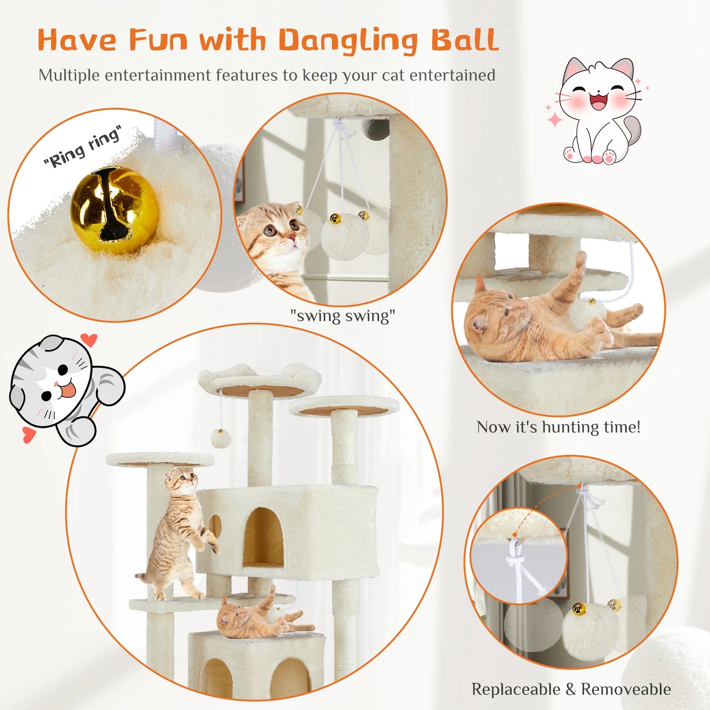 4-Tier Wooden Cat Tree with Sisal Scratching Posts &amp; Cozy Condos