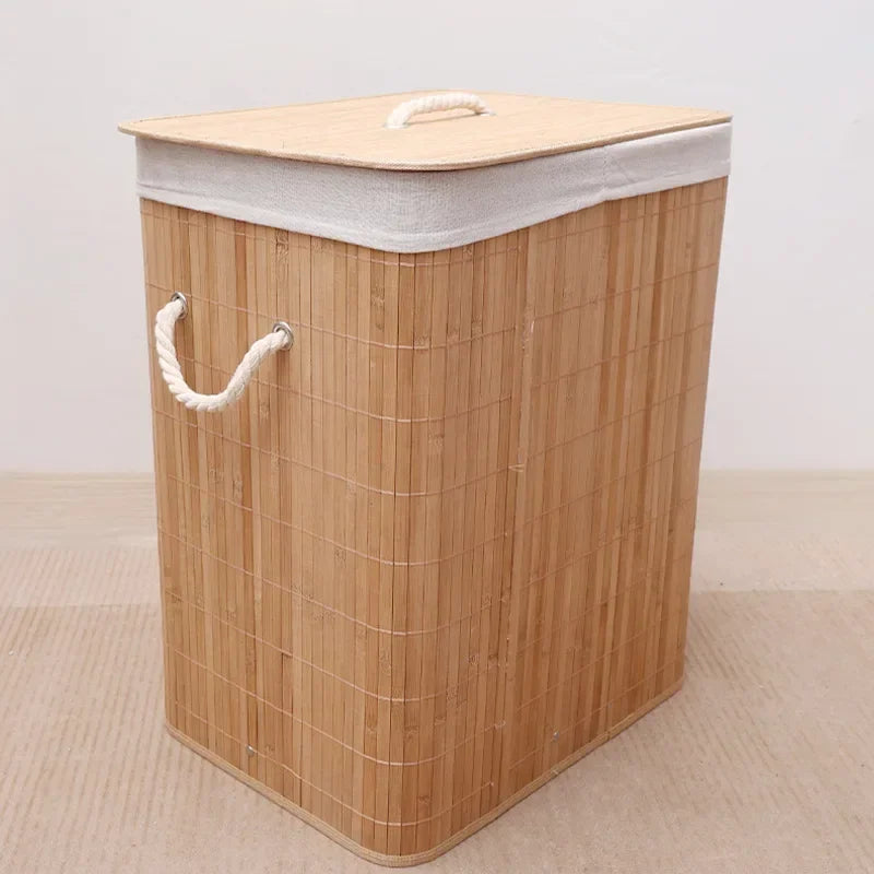 Foldable Bamboo Laundry Basket with Lid