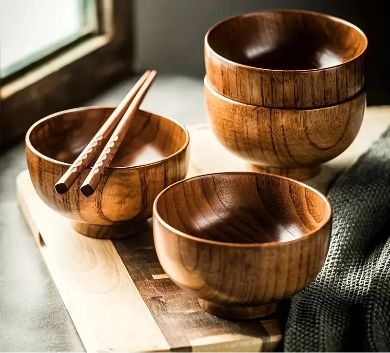 Natural Wooden Bowl – Handcrafted for Rice, Salad, or Dessert