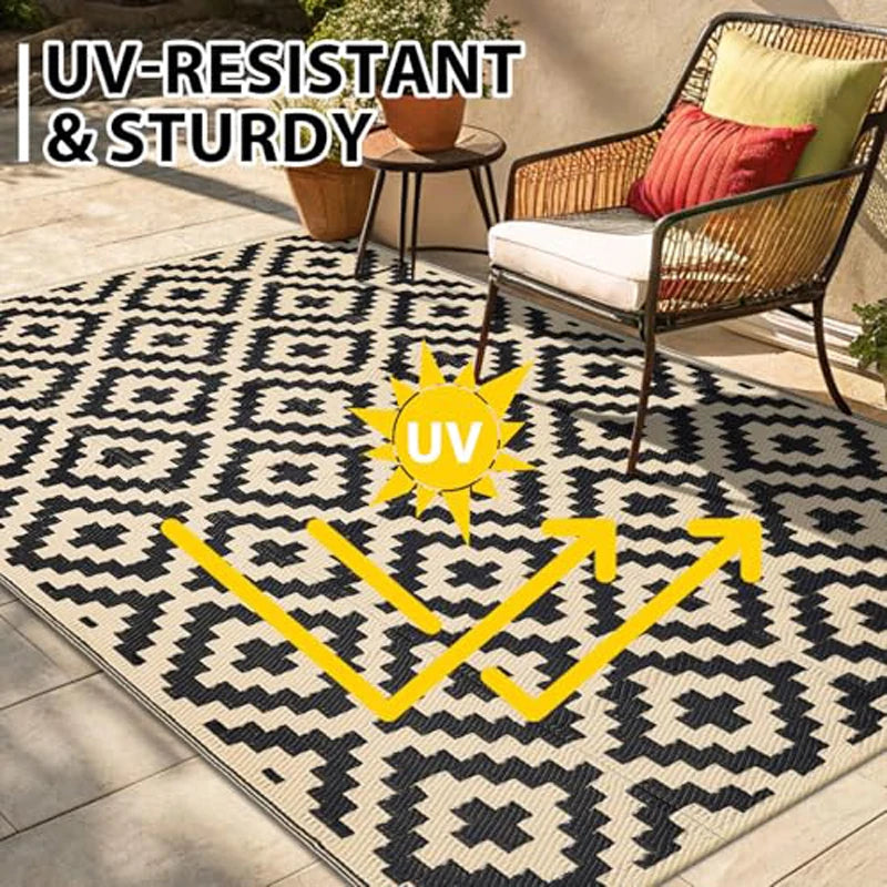 Reversible Outdoor Plastic Rug – Waterproof, UV-Resistant Patio &amp; Camping Mat | Foldable RV Area Carpet