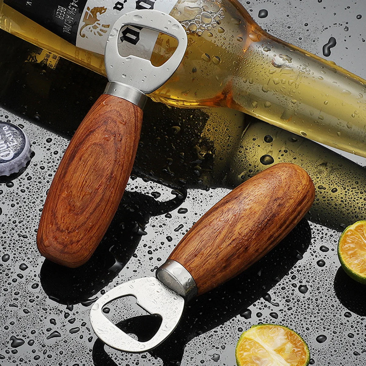 Wood Handle Stainless Steel Bottle Opener – Durable &amp; Easy to Use