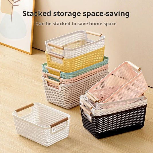 Multi-Functional Hollow Storage Basket with Wooden Handle