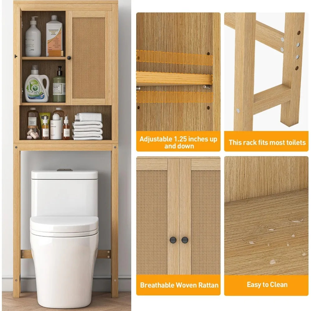 Over-the-Toilet Storage Cabinet with Rattan Design