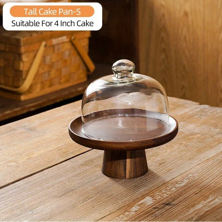 Wooden Cake &amp; Snack Storage Box with Glass Lid