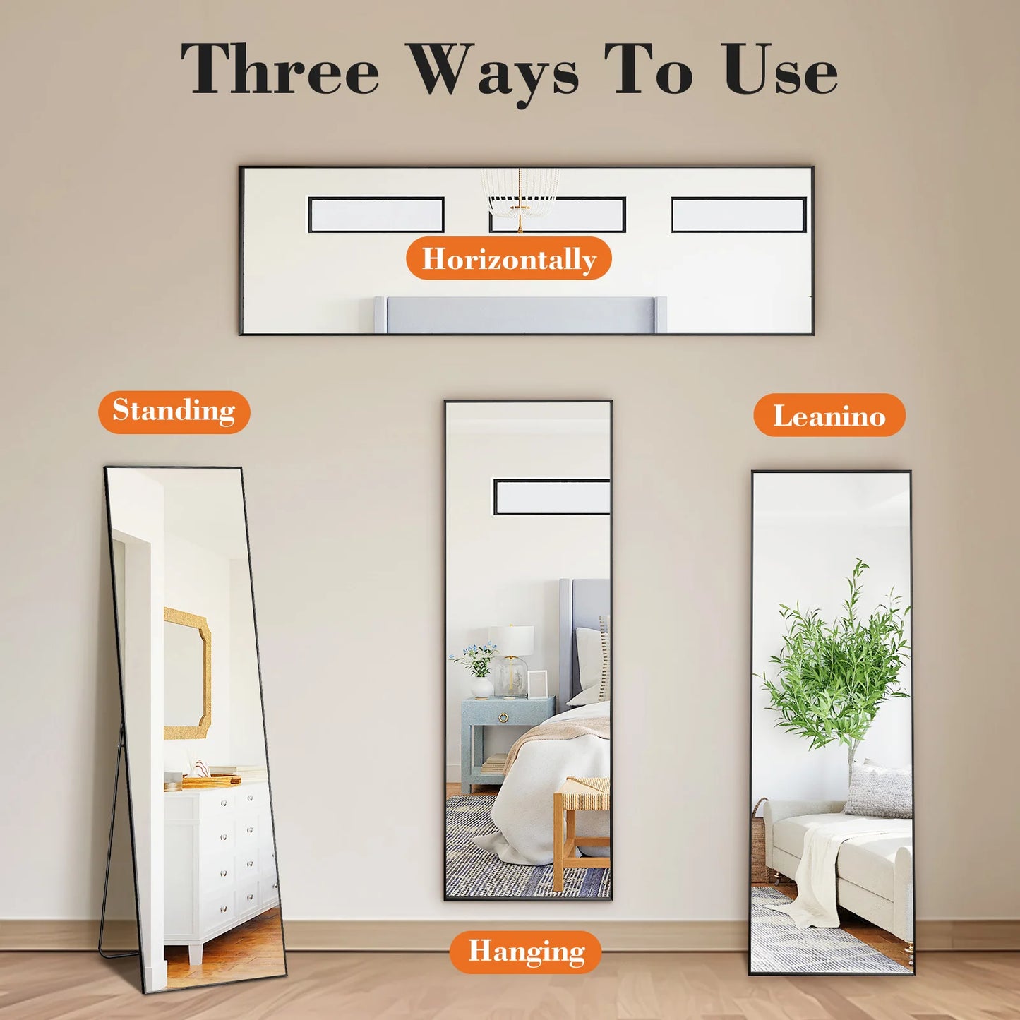 Full-Length Floor Mirror with Aluminum Alloy Frame – 64” x 21”