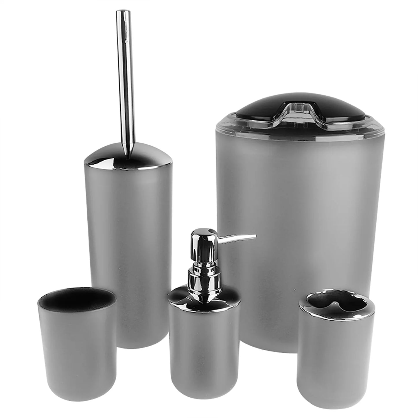 6-Piece Bathroom Accessories Set – Soap Dispenser, Toothbrush Holder, Trash Can &amp; Toilet Brush Set