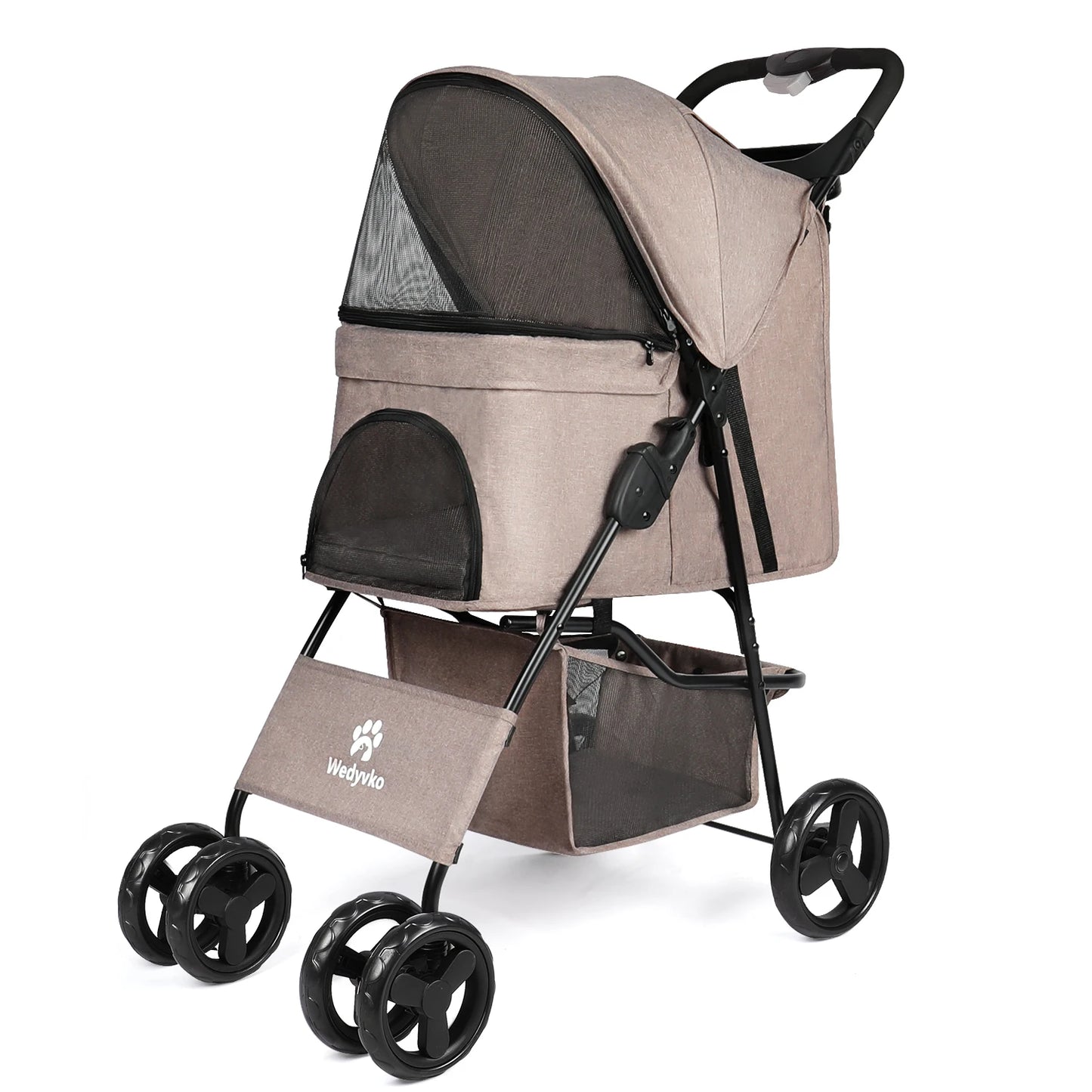 Foldable Pet Stroller – Pink 4-Wheel Dog &amp; Cat Carrier
