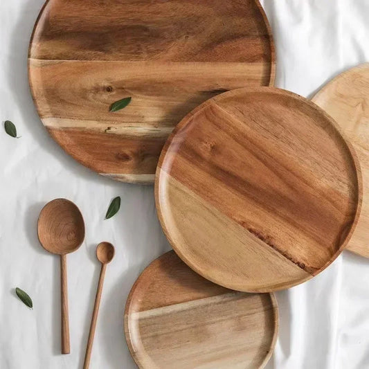 Round Acacia Wood Serving Plate – Natural Solid Wood Tray in 3 Sizes
