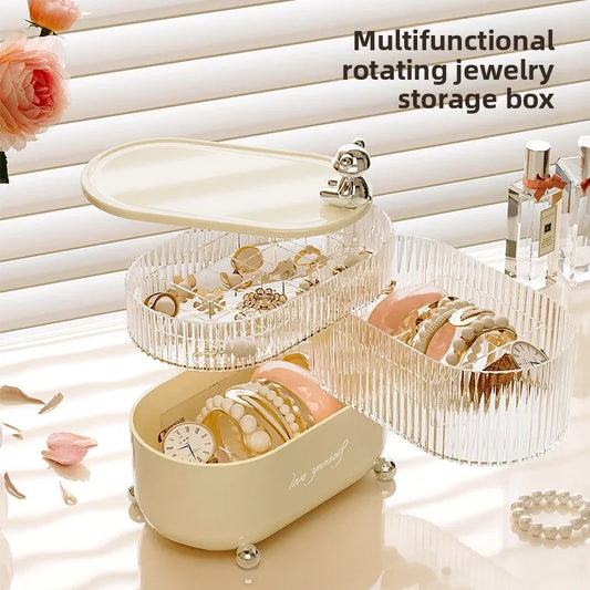 Rotating Desktop Storage Box – 3/4 Tier Covered Organizer