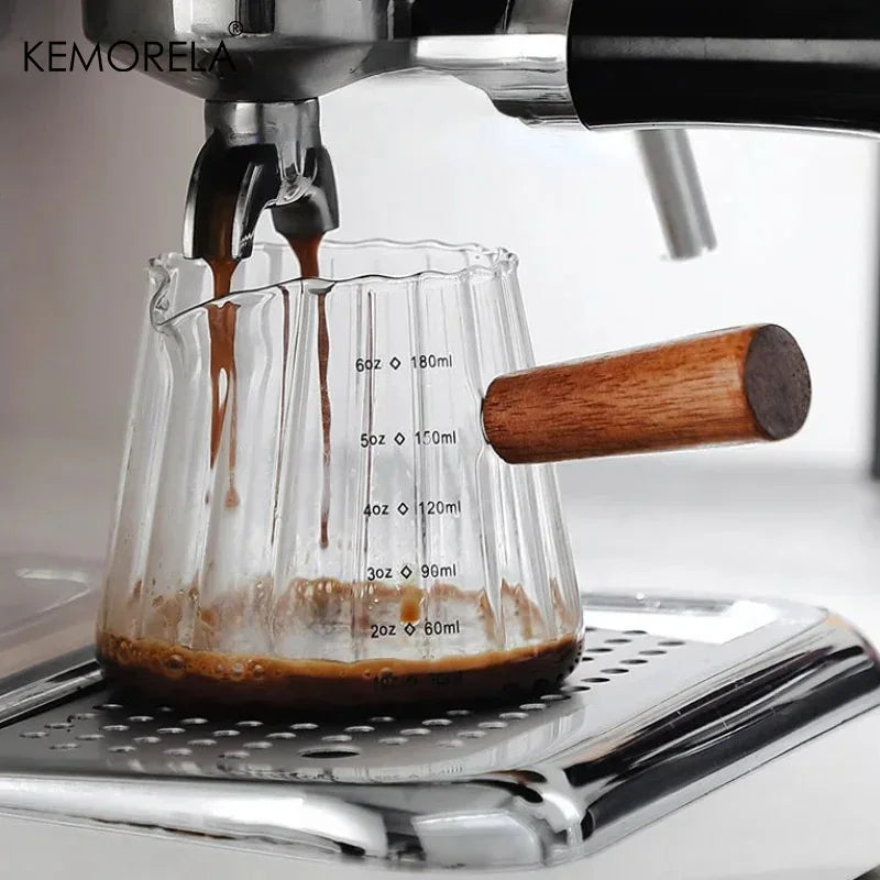 Glass Measuring Cup – Wooden Handle, Single/Double Mouth, 3 fl oz / 4 fl oz / 6 fl oz