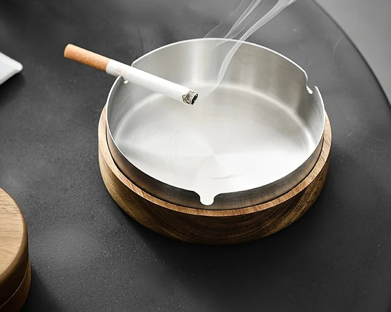 Acacia Wood Desktop Ashtray with Lid