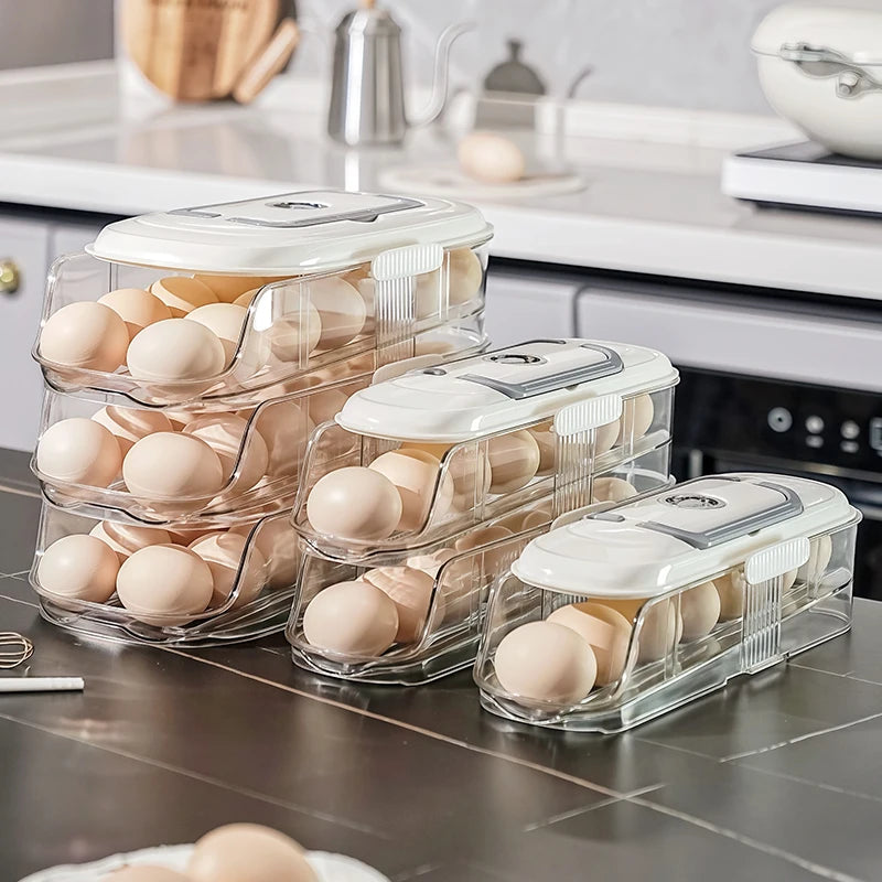 Stackable Egg Storage Box – Clear Plastic Refrigerator Organizer, Single/Double Row