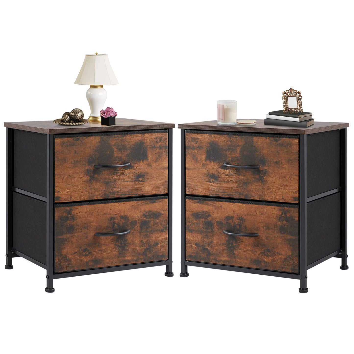 Modern Minimalist Nightstand with 2 Fabric Drawers – Lightweight &amp; Durable