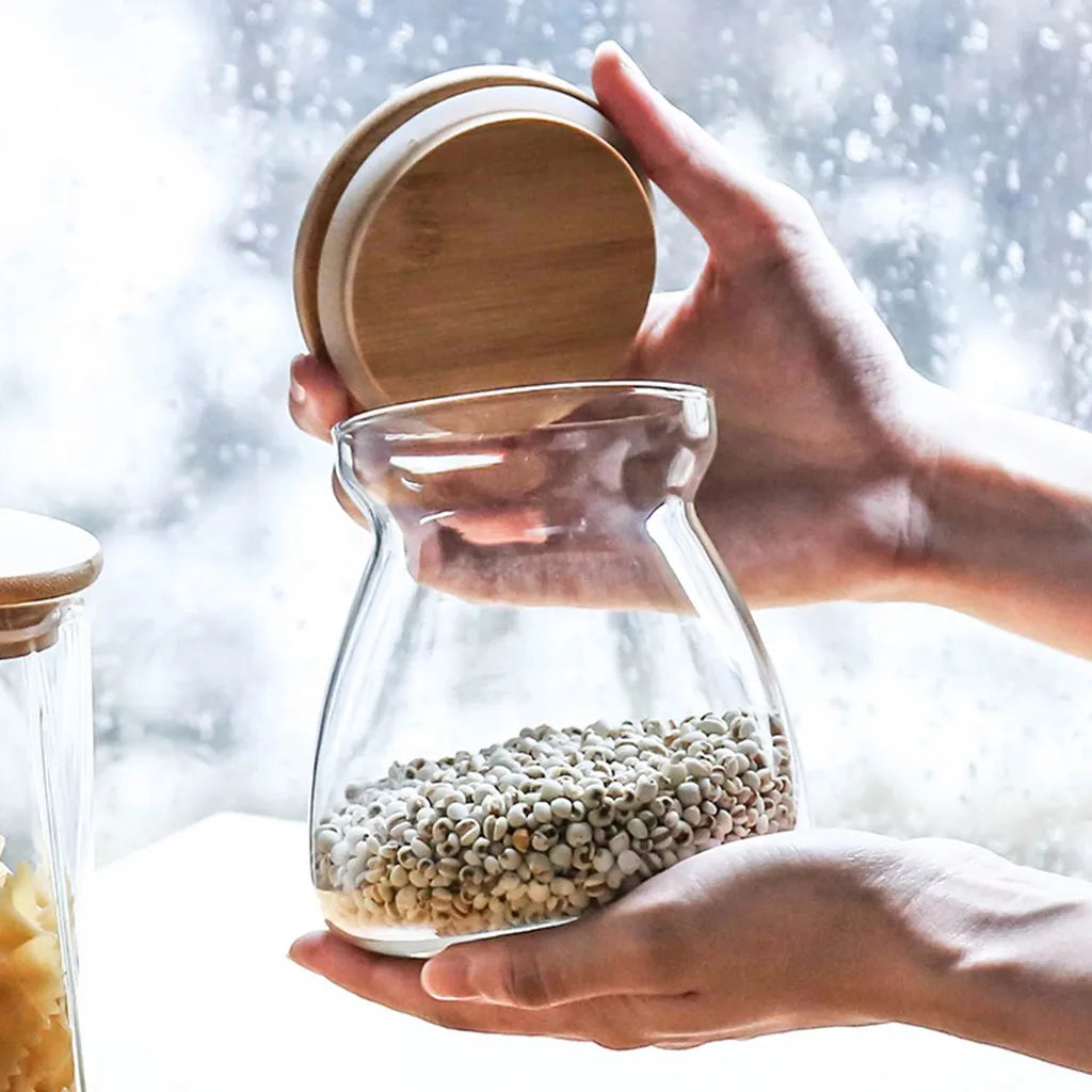 Airtight Glass Storage Jar with Wooden Lid