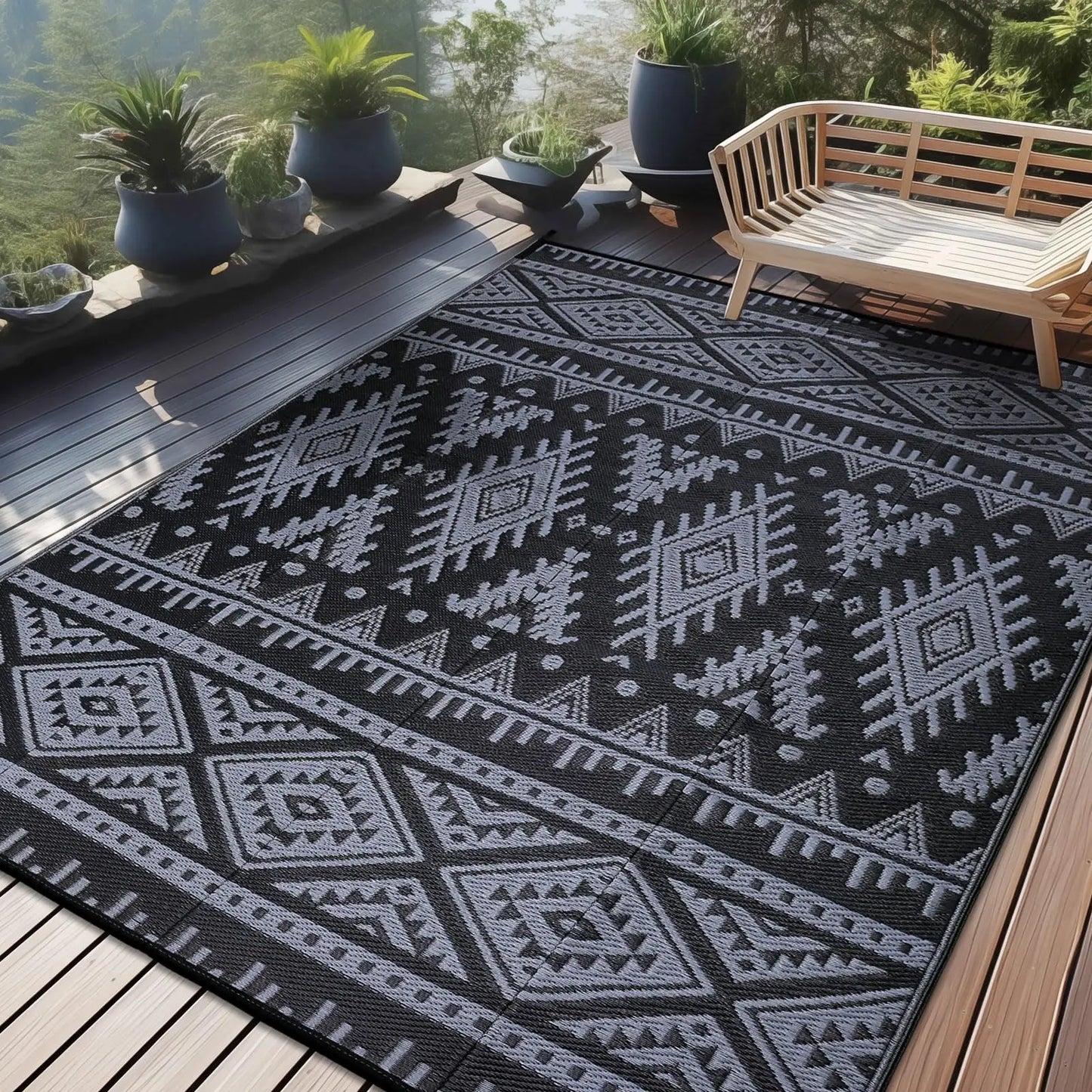 Reversible Outdoor Waterproof Rug – Boho Patio &amp; Camping Mat
