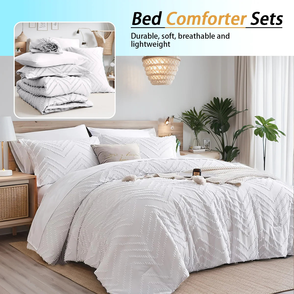 Luxury 7-Piece Queen Comforter Set – Soft Microfiber Quilt Bedding with Pillow Shams &amp; Sheets