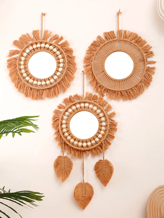Macrame Round Wall Mirror – Boho Decorative Accent