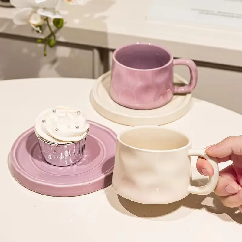 Ceramic Coffee Mug with Matching Tray, Modern Pastel Cup &amp; Saucer Set