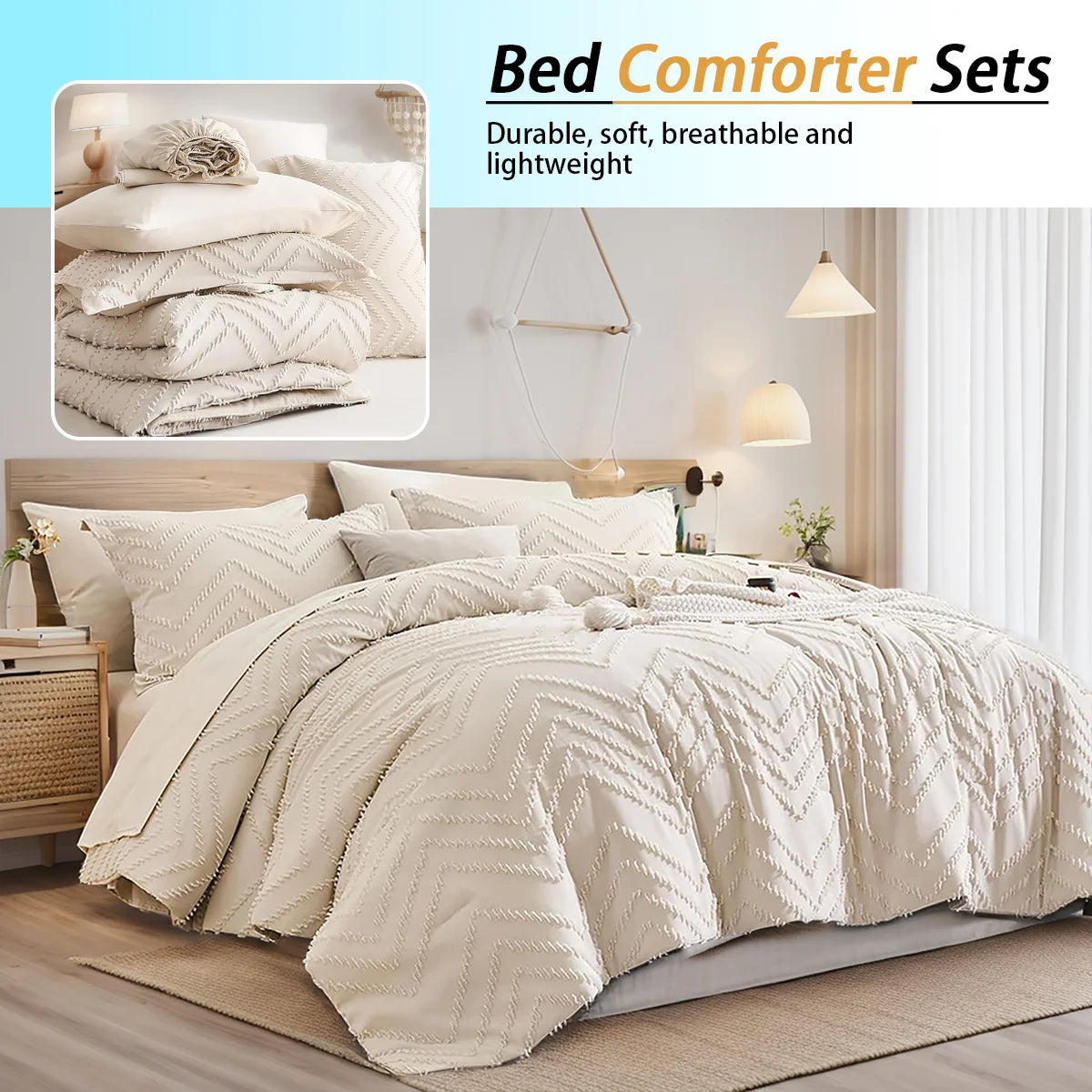 Luxury 7-Piece Queen Comforter Set – Soft Microfiber Quilt Bedding with Pillow Shams &amp; Sheets