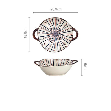 Modern Ceramic Noodle Bowl Set – Floral Underglaze Design