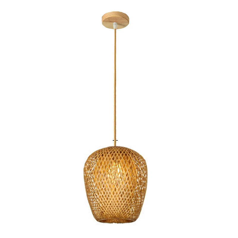 Handwoven Bamboo Pendant Light – 10.2” Woven Ceiling Lamp (E27 Base)