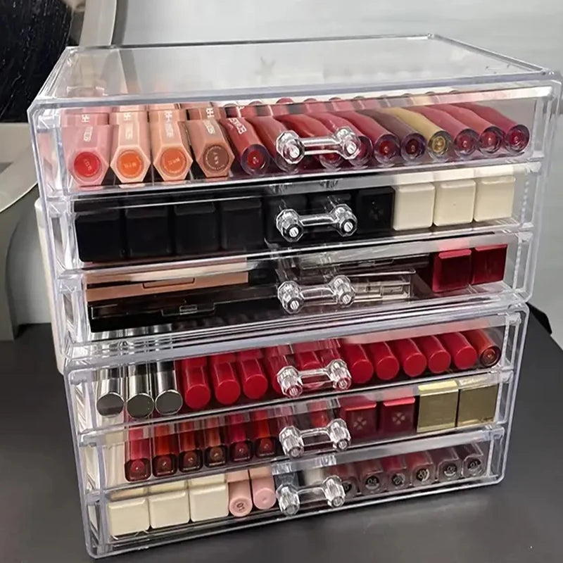 Acrylic Drawer-Style Makeup Brush Organizer – Transparent &amp; Grey