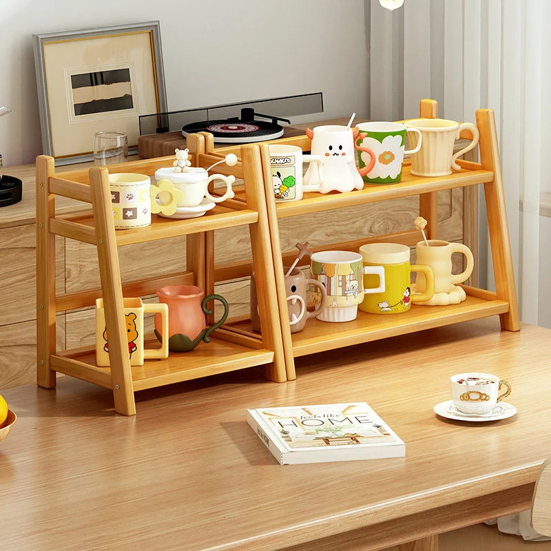 2-Tier Bamboo Multi-Purpose Storage Shelf for Kitchen or Bathroom