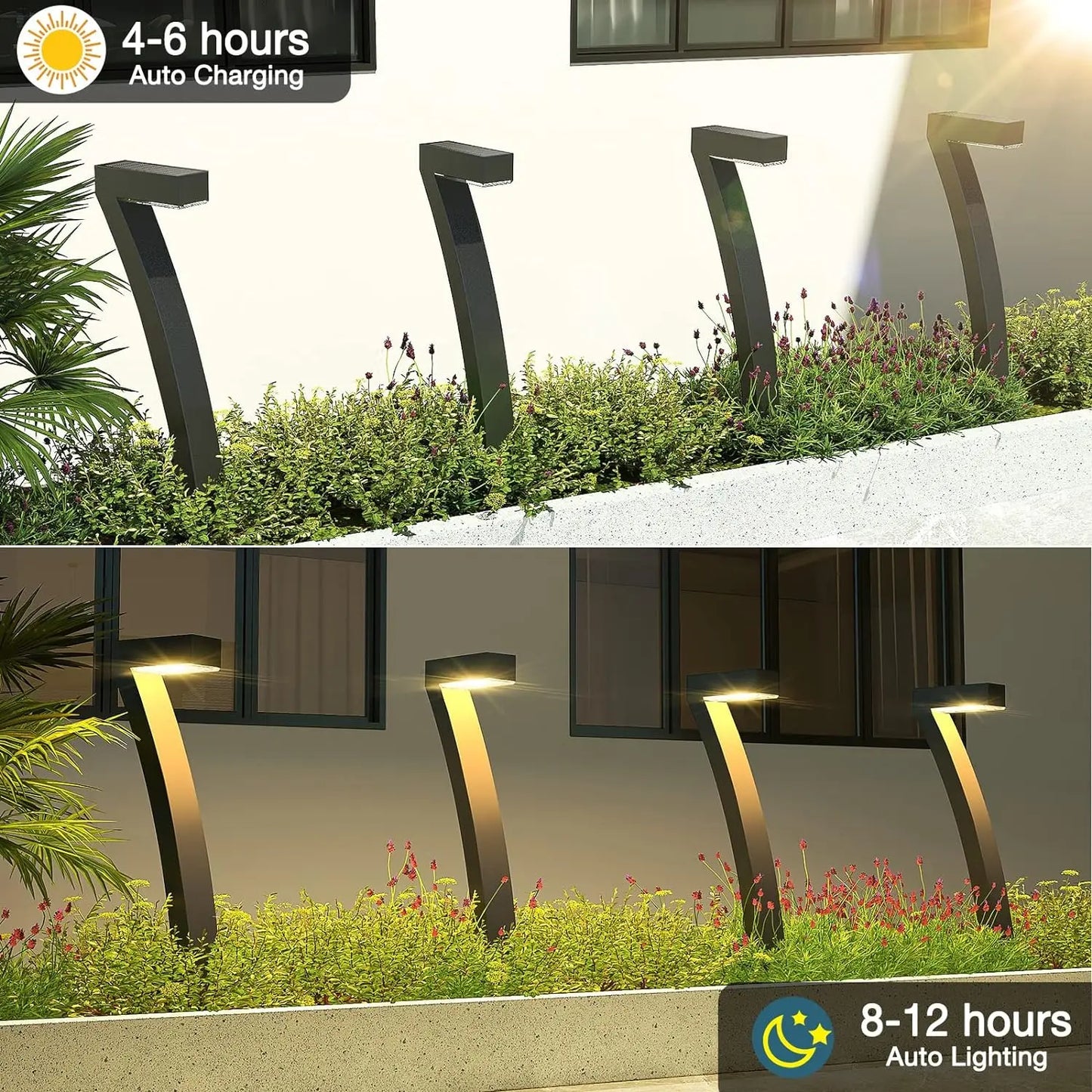 Modern Solar Pathway Lights - Outdoor LED Garden Lights with Auto Dusk to Dawn Feature