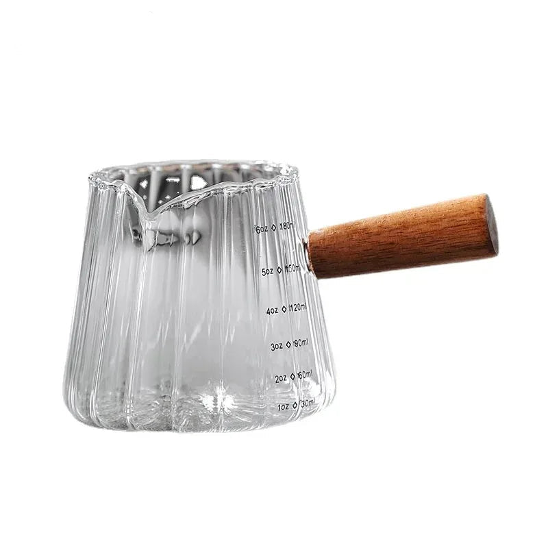Glass Measuring Cup – Wooden Handle, Single/Double Mouth, 3 fl oz / 4 fl oz / 6 fl oz