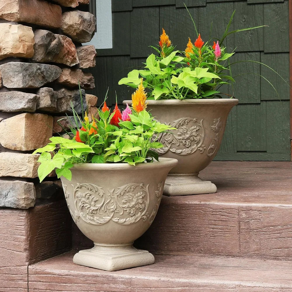 16" Resin Flower Pot – Beige