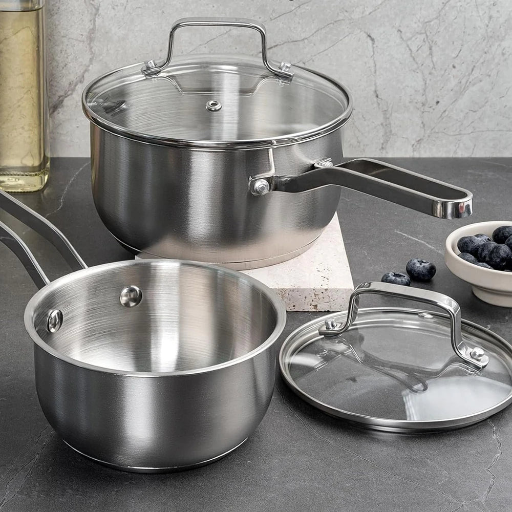 Stainless Steel Saucepan with Glass Strainer Lid, Induction &amp; Gas Compatible