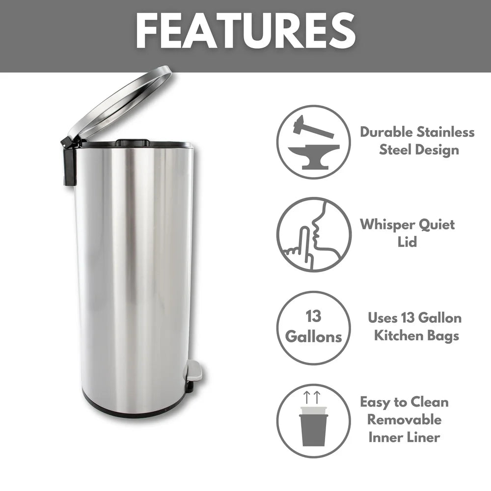 7.9 Gallon Stainless Steel Step Trash Can – Soft Close, Hands-Free Design