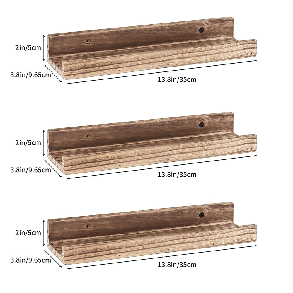 Set of 3 Modern Wall-Mounted Wooden Floating Shelves – 13.8” x 3.8” x 2”