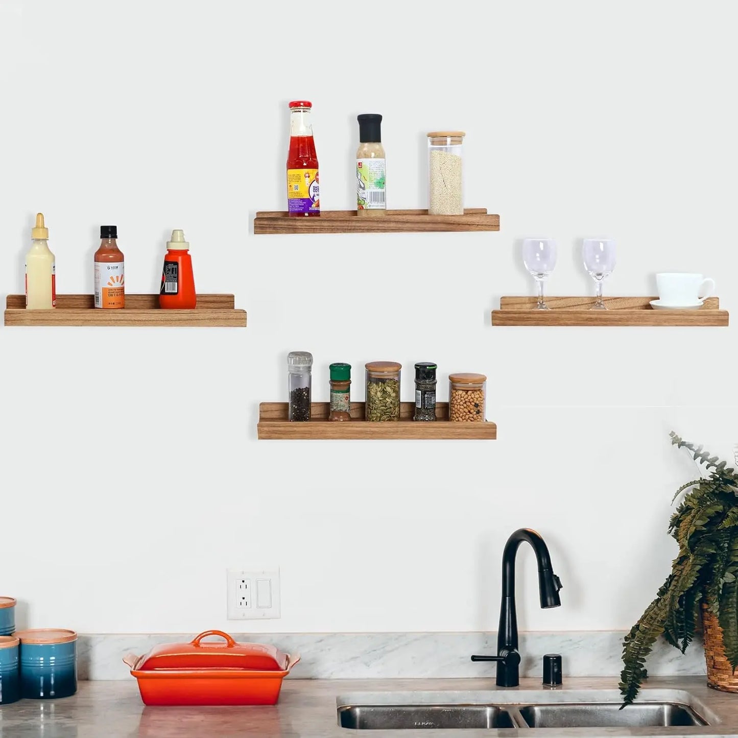 Set of 3 Modern Wall-Mounted Wooden Floating Shelves – 13.8” x 3.8” x 2”
