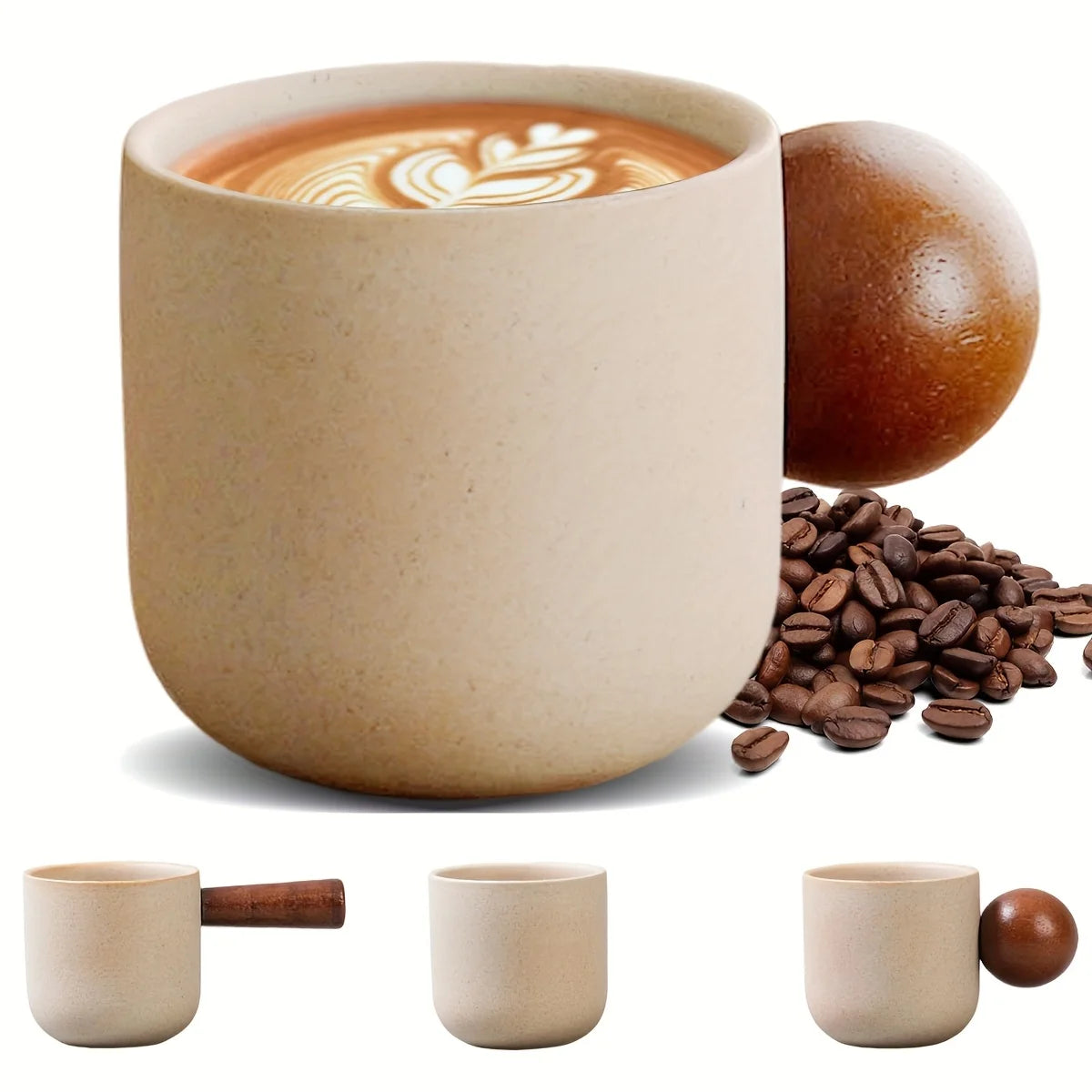 Ceramic Espresso Cup with Wooden Handle – Elegant and Minimalist Design
