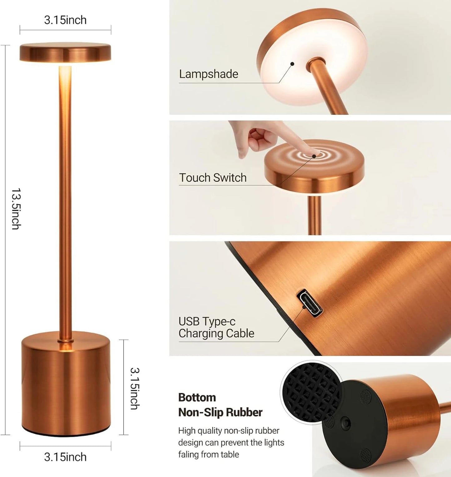 Modern Rechargeable Touch Table Lamp – Cordless LED with 3-Level Dimming