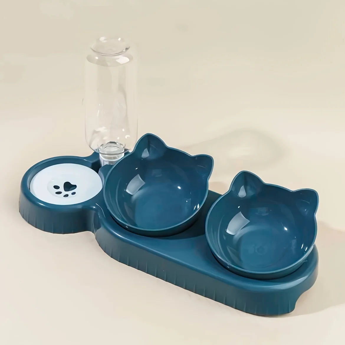 Cat Food Bowl with Water Dispenser – Rounded Plastic Feeder for Cats
