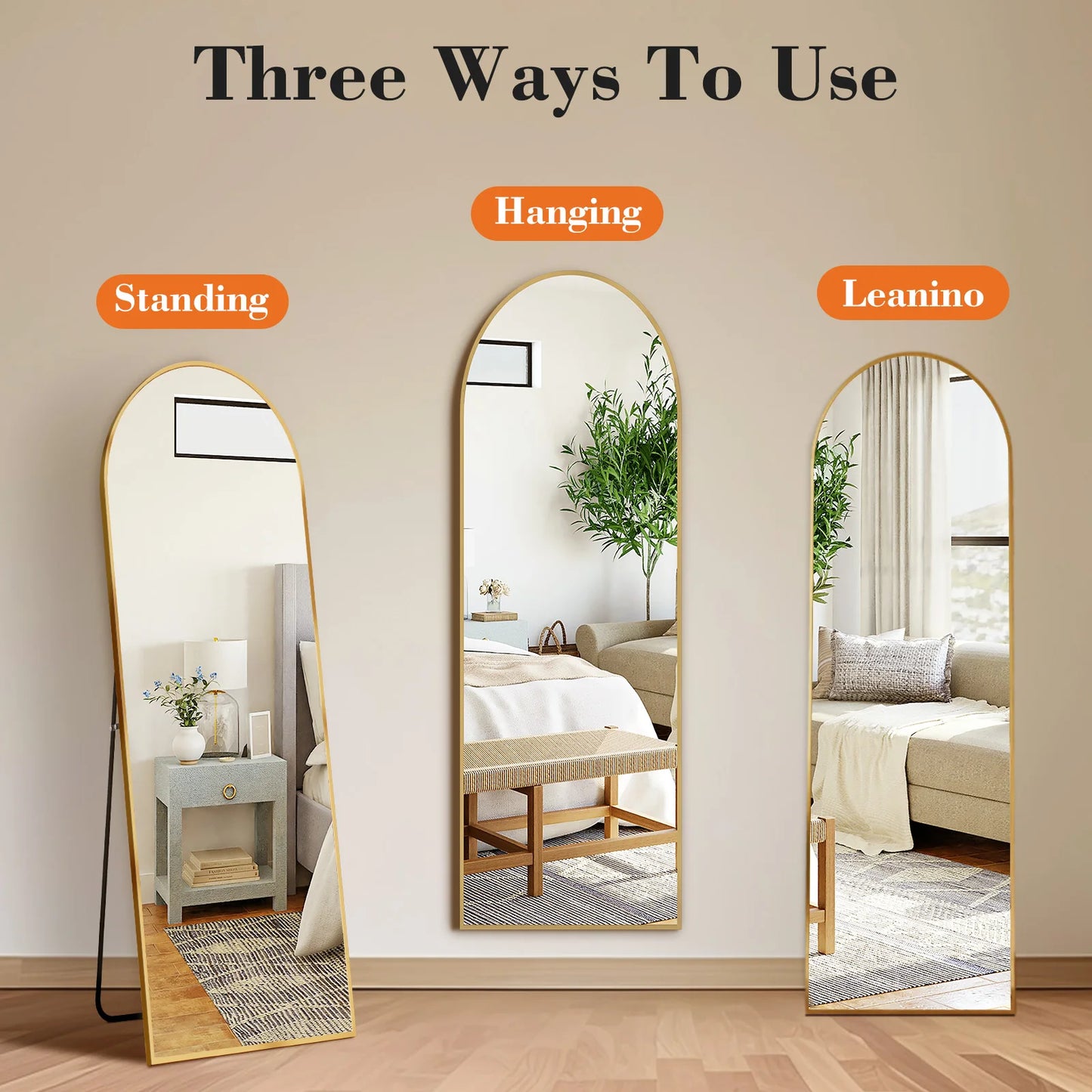 Full Length Standing Mirror – Minimalist Aluminum Frame, 64”x21”